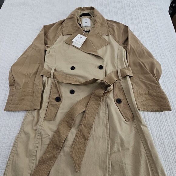 Free Assembly Modern Trench Coat Women's Medium NWT Light Khaki Belted NEW - Picture 3 of 16